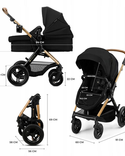 Kinderkraft Daugiafunkcis vežimėlis 3in1, sportinis vežimėlis, automobilinė kėdutė MOOV 2XL AIR Juodas