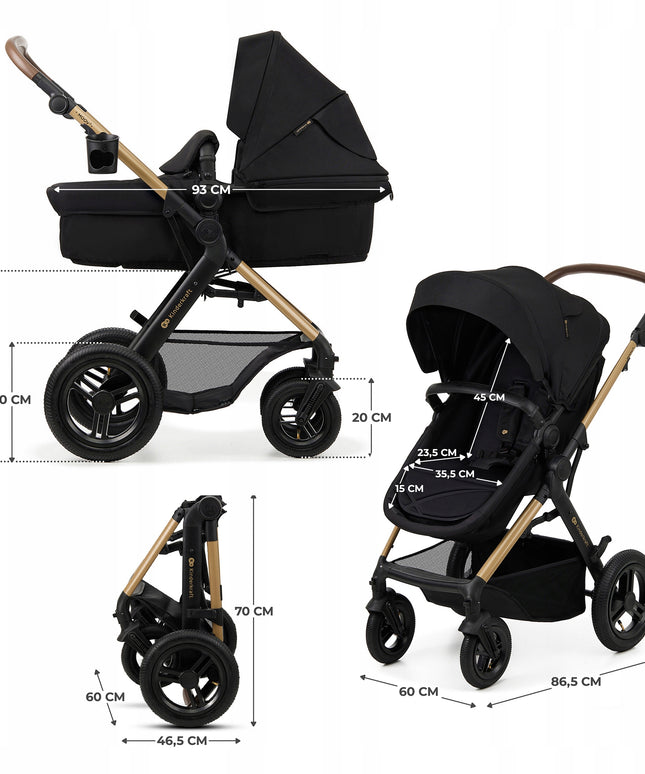 Kinderkraft Vežimėlis vaikams 4in1 MOOV 2 AIR Kėdutė MINK PRO Pagrindas Juodas