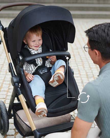 Kinderkraft Vežimėlis vaikams 4in1 MOOV 2 AIR Kėdutė MINK PRO Pagrindas Juodas