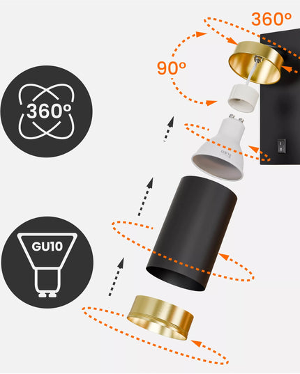 Sieninis LED šviestuvas Smartled GU10 su jungikliu, juodas/auksinis