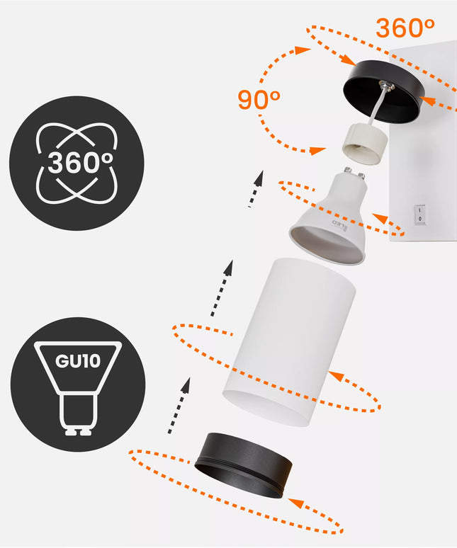 Sieninis LED šviestuvas Smartled GU10 su jungikliu, paviršinis montavimas