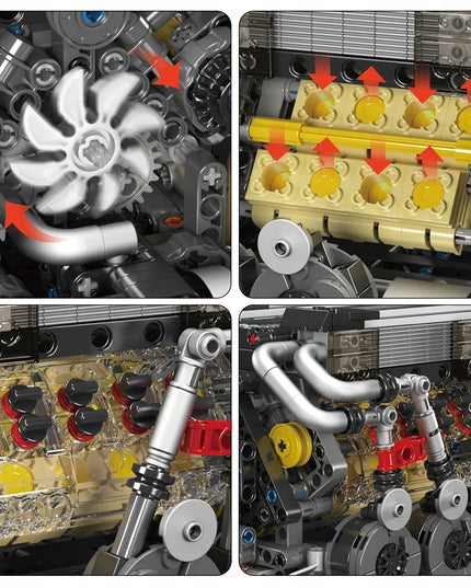 Mould King 10131 W16 šešiolikos cilindrų variklio konstruktorius, Technic, 952 detalės