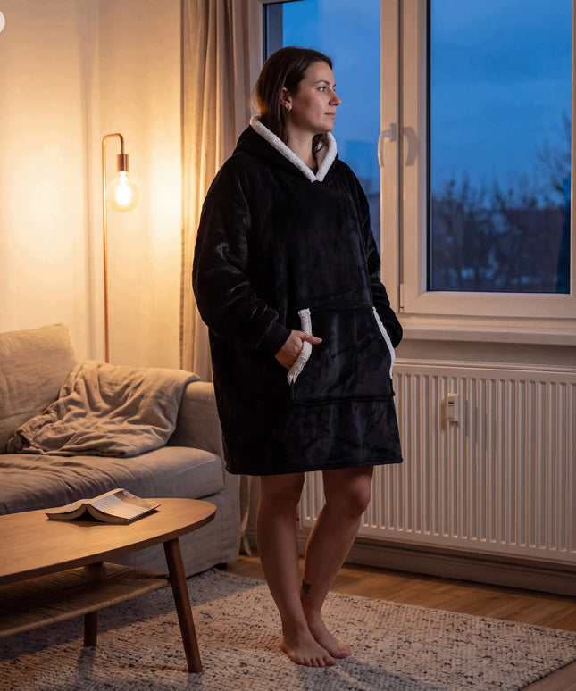 Moteriška ilga antklodė-džemperis RUHHY, šilta, „oversize“ kirpimo, su gobtuvu, XXL
