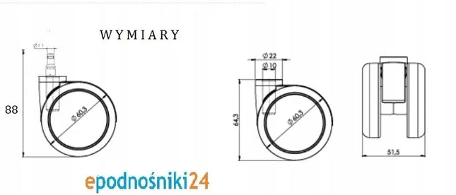 Guminiai biuro kėdės ratukai 60 mm fi.11, 5 vnt.