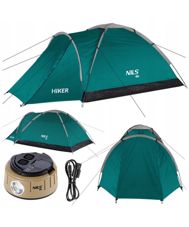 NILS CAMP Hiker 2-Žmonių Palapinė ir  Kempingo Lempa