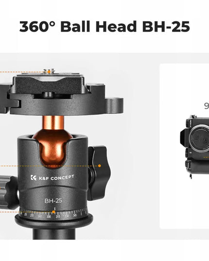 Kompaktiškas trikojis K&F Concept S225A1 su rutuline galvute BH-25