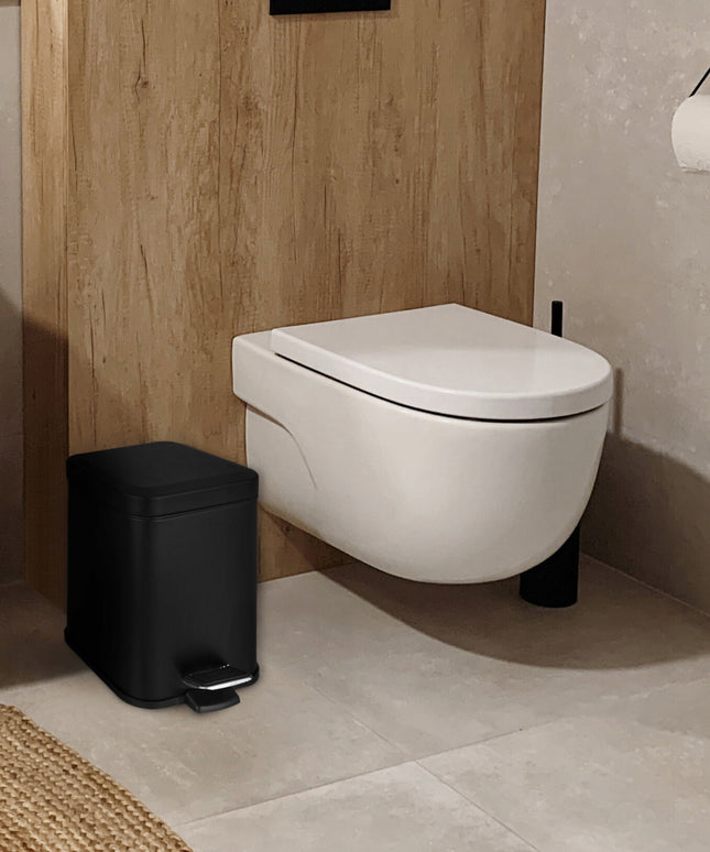 Vonios komplektas: šiukšliadėžė ir tualeto šepetys, juodas/bambukas, YOKA