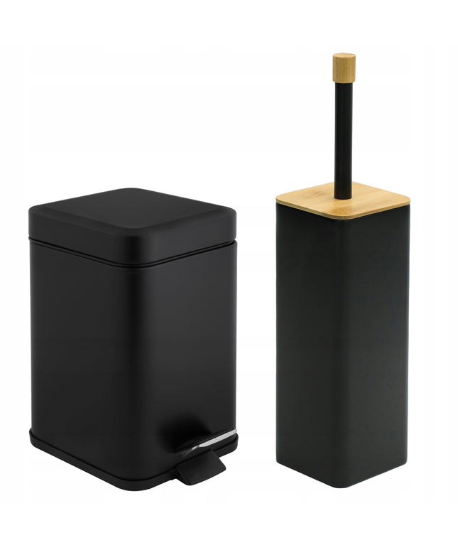 Vonios komplektas: šiukšliadėžė ir tualeto šepetys, juodas/bambukas, YOKA