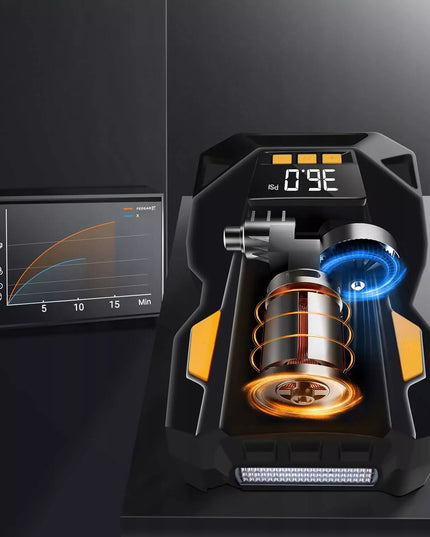 Automobilinis kompresorius 12V 230V Feegar, nešiojama oro pompa padangoms su LED