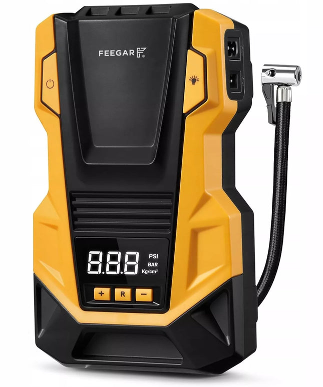Automobilinis kompresorius 12V 230V Feegar, nešiojama oro pompa padangoms su LED