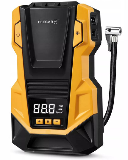 Automobilinis kompresorius 12V 230V Feegar, nešiojama oro pompa padangoms su LED