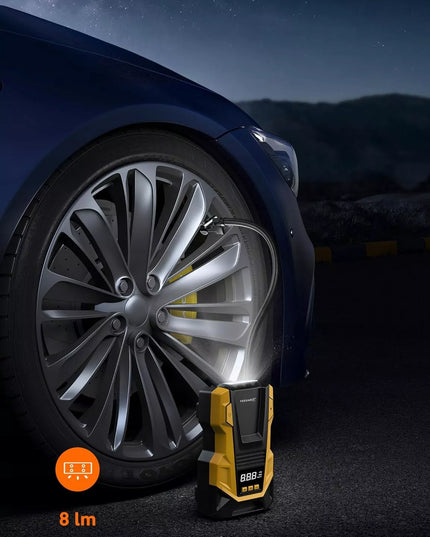 Automobilinis kompresorius 12V 230V Feegar, nešiojama oro pompa padangoms su LED