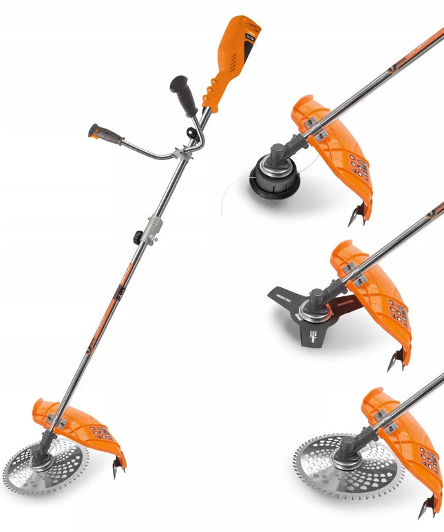 Elektrinė žoliapjovė DAEWOO DABC 1750E su galvute, trišakiais ašmenimis ir disku