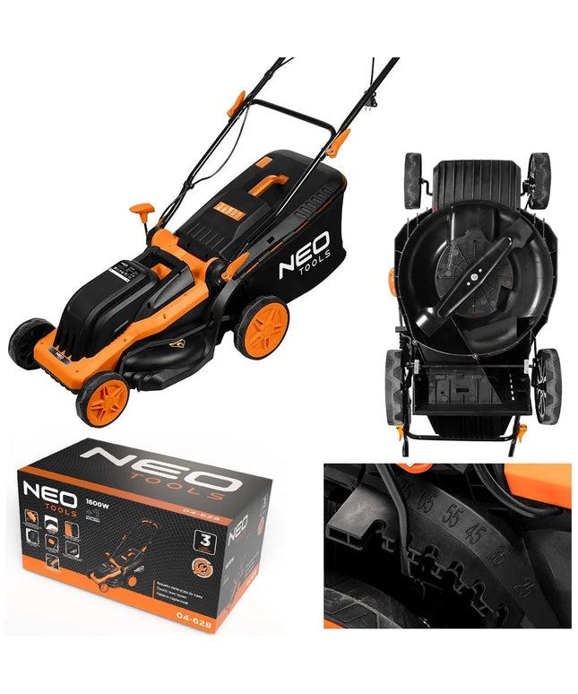 Elektrinė vejapjovė 1600W 380mm, krepšys 45L NEO TOOLS 04-628
