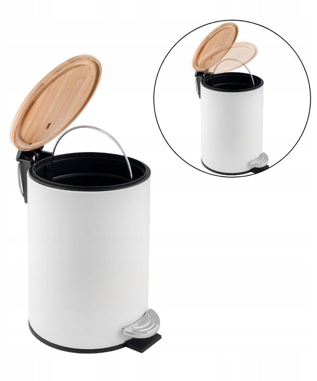 Maža balta vonios šiukšliadėžė su pedalu, loft stiliaus, bambukinė YOKA