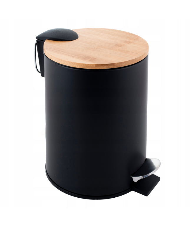 Mažas juodas vonios šiukšliadėžės kibiras su pedalu, loft stiliaus, bambuko YOKA
