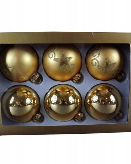 Rinkinys 6 auksinių stiklinių bombų 8 cm Kalėdinės dekoracijos papuošimui