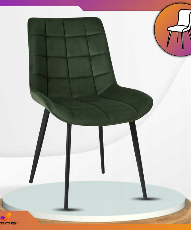 Aksominė dygsniuota paminkštinta kėdė su metalinėmis kojomis valgomajam, svetainei, Loft stiliaus