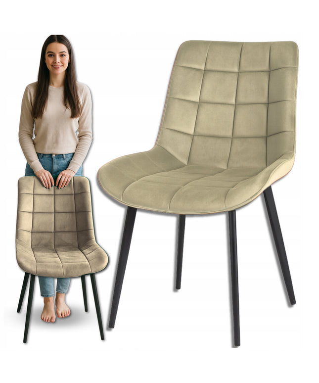 Aksominė dygsniuota paminkštinta kėdė su metalinėmis kojomis valgomajam, svetainei, Loft stiliaus