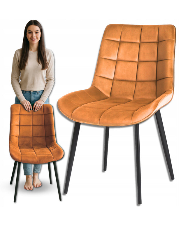 Aksominė dygsniuota paminkštinta kėdė su metalinėmis kojomis valgomajam, svetainei, Loft stiliaus