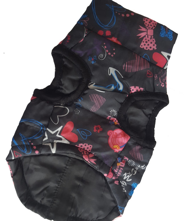 Šilta striukė/liemenė šuniui, katei, drabužis žiemai, juodos žvaigždutės, Dydis S