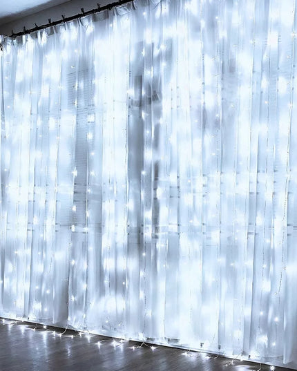 Dekoratyvinė šviesos užuolaida 300 LED, šaltai balta, 3x3m, su pulteliu