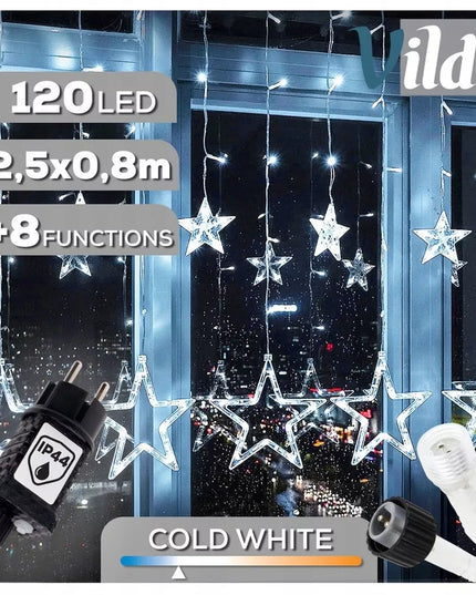 Šviečianti užuolaida Kalėdinė girlianda lauko sodui 120 LED 2,5m