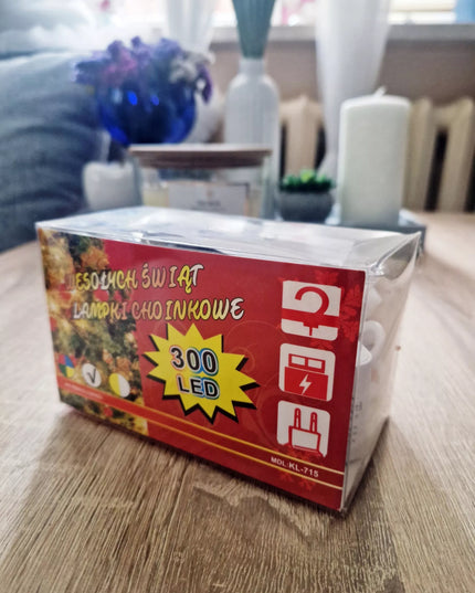 Kalėdinė LED užuolaida 3x3m 300 mikro lempučių USB pultelis kabliukai šilta balta