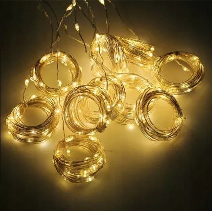 Kalėdinė LED užuolaida 3x3m 300 mikro lempučių USB pultelis kabliukai šilta balta