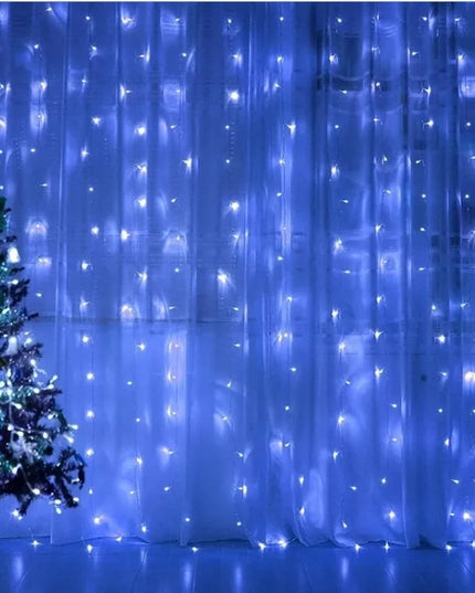 Kalėdinė LED užuolaida 3x3m, 300 mikro lempučių, USB, pultelis, kabliukai, šaltai balta
