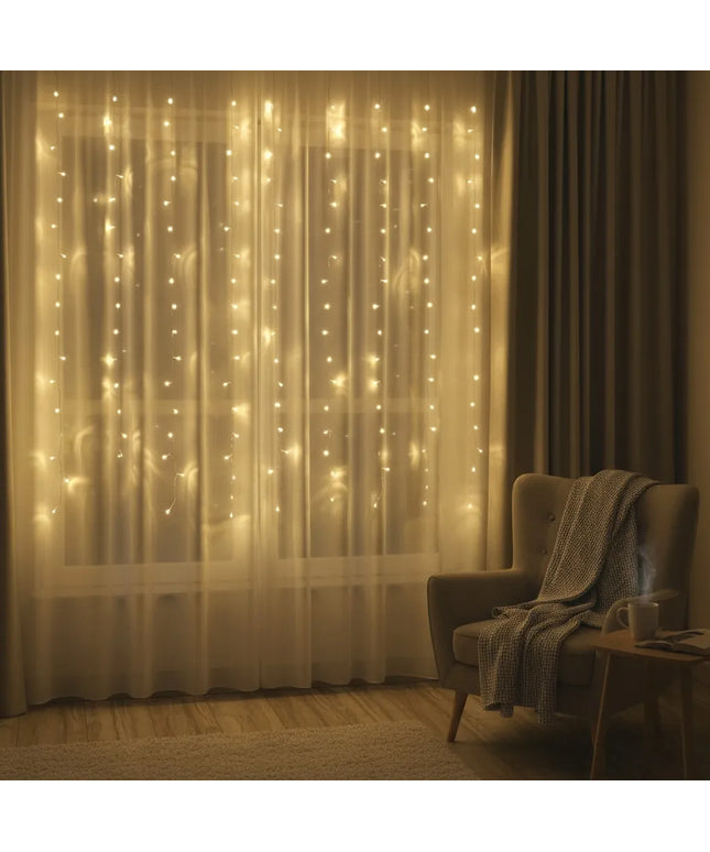 Kalėdinė LED šviesos užuolaida, 1,5 × 1 m, 180 šiltai baltų mikro LED lempučių, sidabrinis laidas
