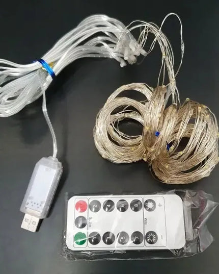POWERON RS-1017WW šviesos užuolaida, 3 × 2 m, 200 geltonų mikroLED lempučių, USB, su pulteliu