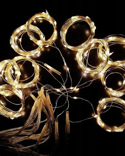 POWERON RS-1017WW šviesos užuolaida, 3 × 2 m, 200 geltonų mikroLED lempučių, USB, su pulteliu