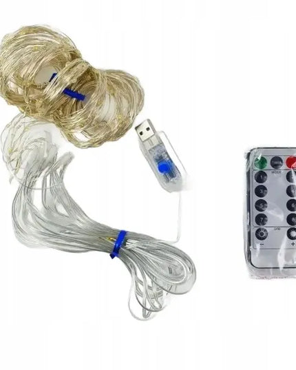 POWERON RS-1017WW šviesos užuolaida, 3 × 2 m, 200 geltonų mikroLED lempučių, USB, su pulteliu