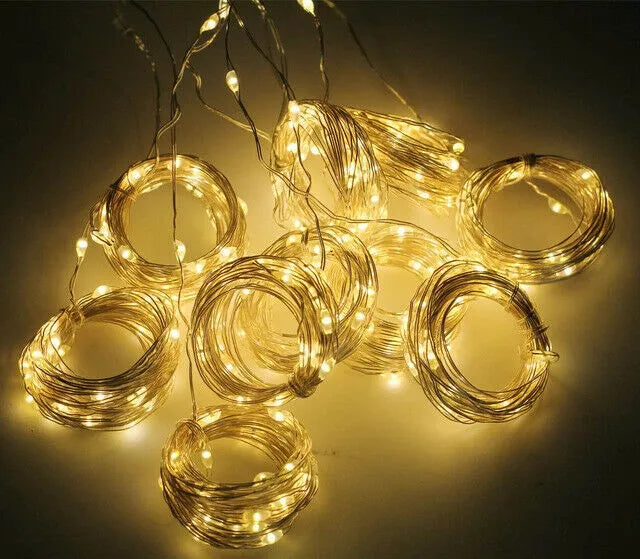 LED šviesos užuolaida su kabliukais, 300 LED, USB, 3 × 3 m, nuotolinio valdymo pultas, laikmatis, šilta balta šviesa, IP44