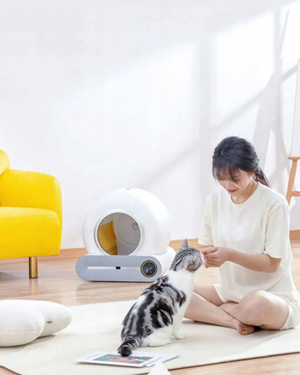 Išmanus automatinis savaime išsivalantis uždaras kačių tualetas, baltas