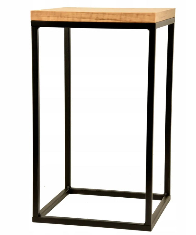 Gramix metalinis gėlių stovas 40 cm, staliukas su ąžuolo spalvos stalviršiu, juodas