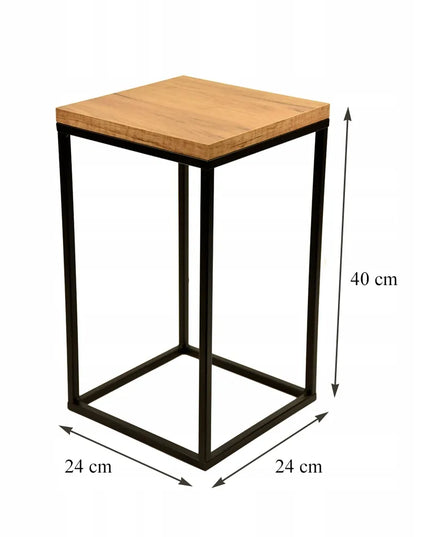 Gramix metalinis gėlių stovas 40 cm, staliukas su ąžuolo spalvos stalviršiu, juodas