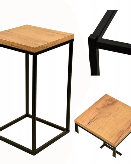 Gramix metalinis gėlių stovas 40 cm, staliukas su ąžuolo spalvos stalviršiu, juodas