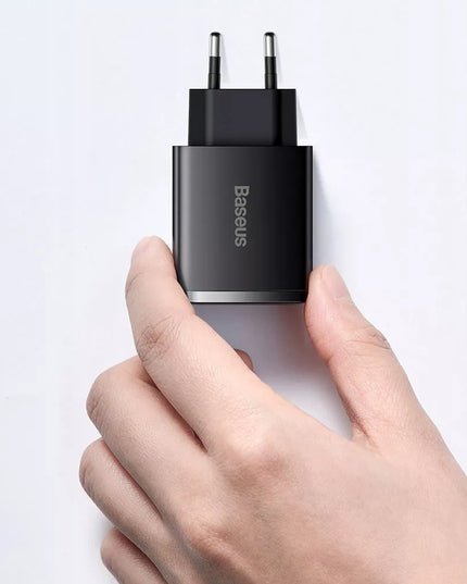Įkroviklis BASEUS telefonui, 2x USB, USB-C, 30W, 3A PD QC + laidas USB-USB-C, 2m
