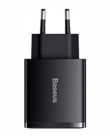 Įkroviklis BASEUS telefonui, 2x USB, USB-C, 30W, 3A PD QC + laidas USB-USB-C, 2m