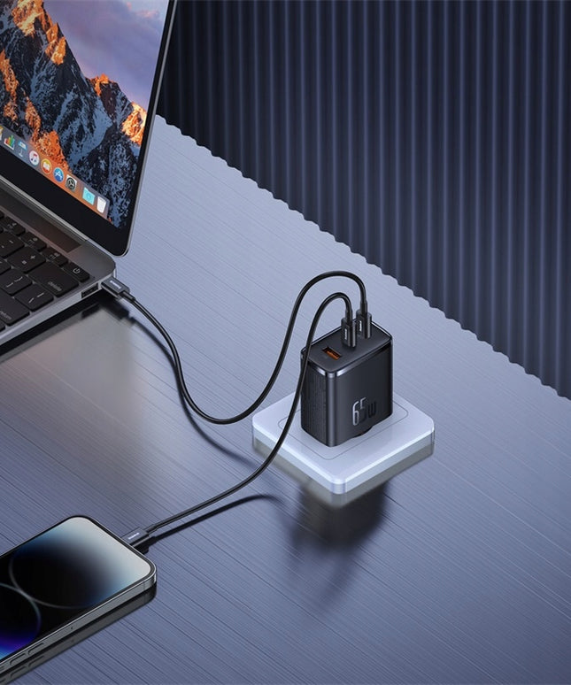 Įkroviklis BASEUS GaN 65W Greitas įkrovimas 2x USB-C USB PD3.0 QC3.0 AFC SCP