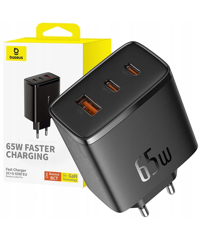 Įkroviklis BASEUS GaN 65W Greitas įkrovimas 2x USB-C USB PD3.0 QC3.0 AFC SCP