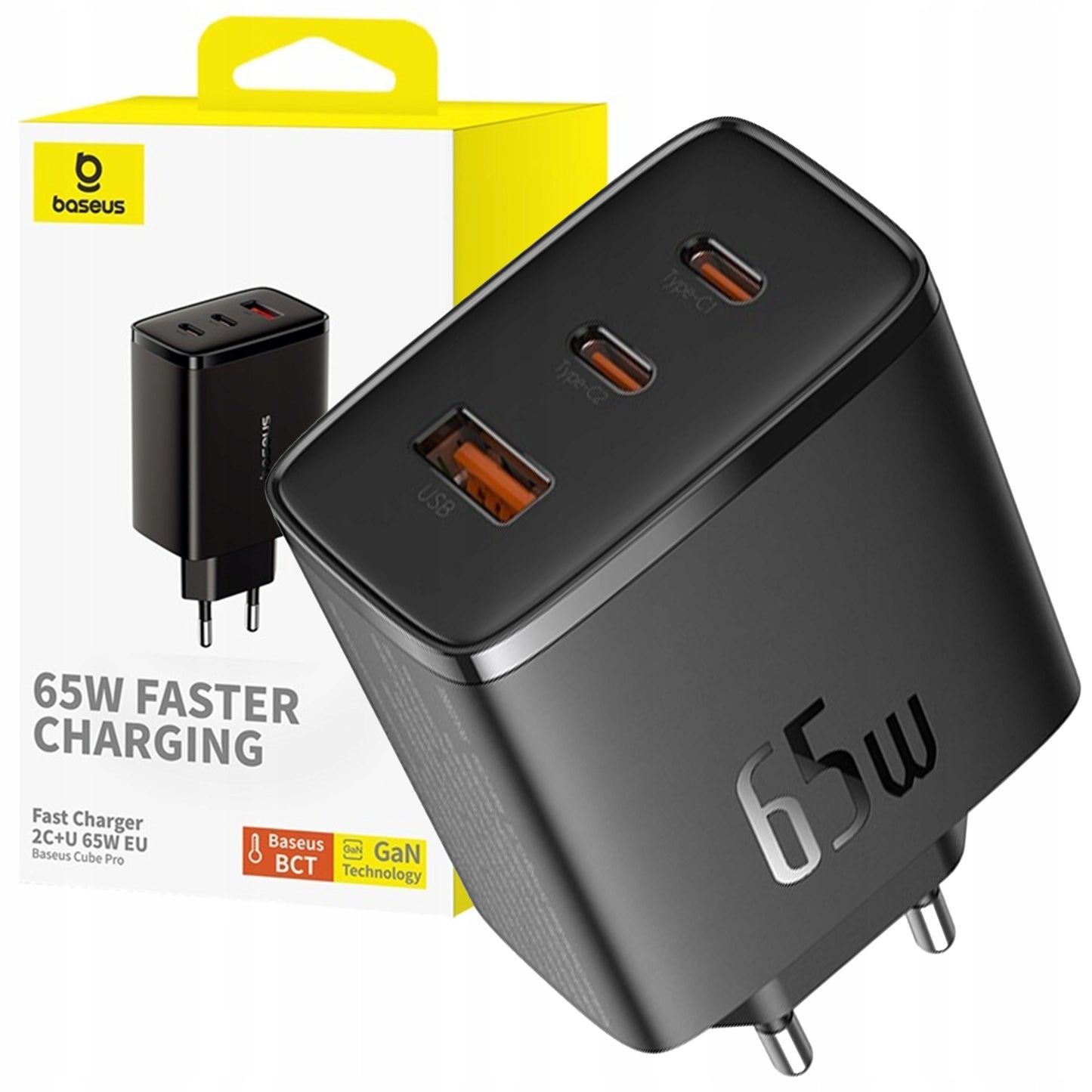Įkroviklis BASEUS GaN 65W Greitas įkrovimas 2x USB-C USB PD3.0 QC3.0 AFC SCP