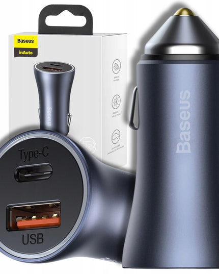 Automobilinis USB-C USB įkroviklis BASEUS 40W PD QC SCP FCP AFC Galingas Greitas