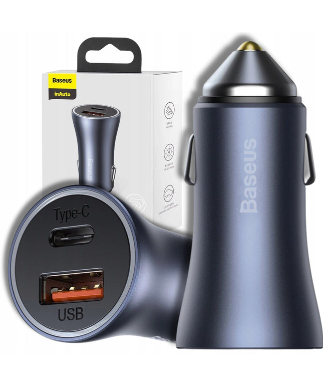 Automobilinis USB-C USB įkroviklis BASEUS 40W PD QC SCP FCP AFC Galingas Greitas