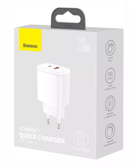Įkroviklis BASEUS USB USB-C 20W Telefonui, 2 prievadai, Universalus, Greitas QC 3A