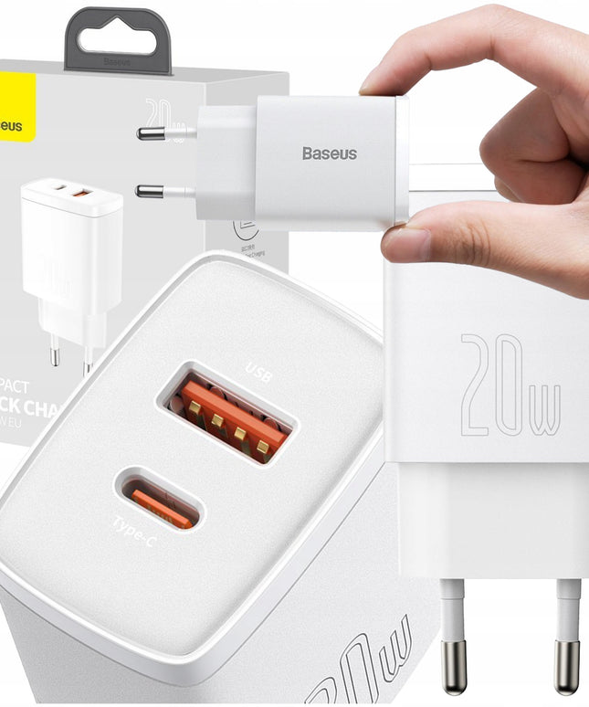Įkroviklis BASEUS USB USB-C 20W Telefonui, 2 prievadai, Universalus, Greitas QC 3A