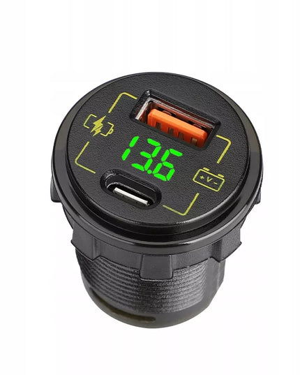 Automobilinis, motociklo ir valties USB bei USB-C įkroviklis, 3,4 A, hermetiškas, 12 V / 24 V