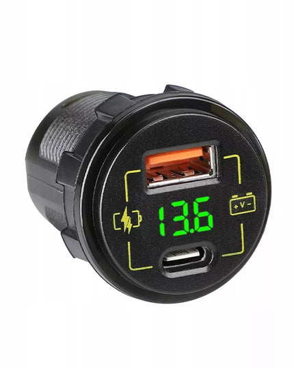 Automobilinis, motociklo ir valties USB bei USB-C įkroviklis, 3,4 A, hermetiškas, 12 V / 24 V